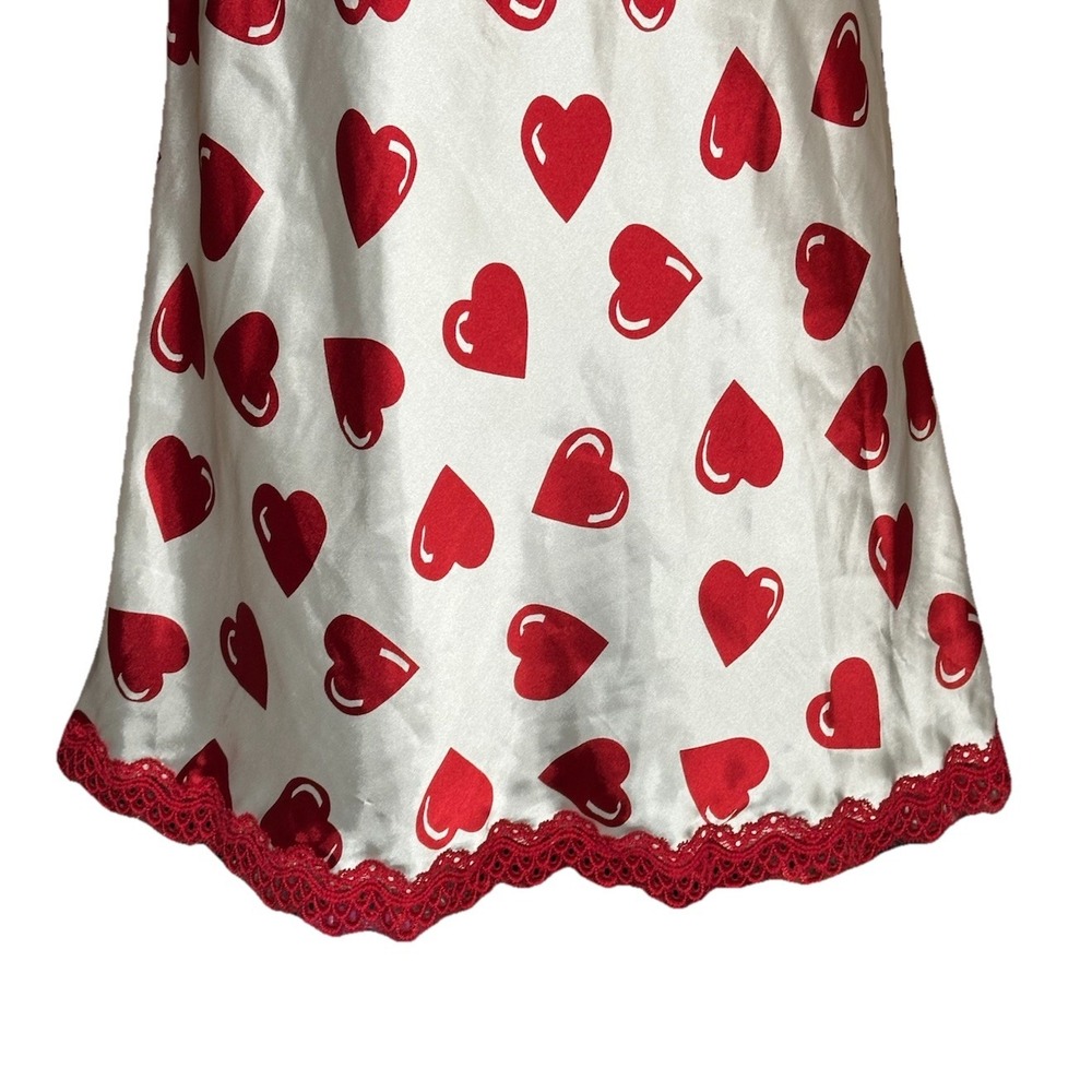 Vintage Jaclyn Smith Red Hearts Nightgown XS Lace Trim Satin Slip Dress Lingerie - Picture 5 of 15